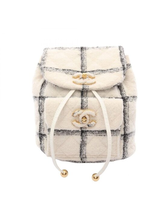Chanel Backpack CC Logo White Fabric Quilted Double Turnlock main image 4